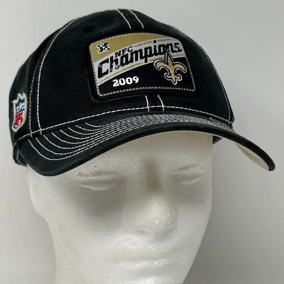 New Orleans Saints 2009 NFC Champions Hat Baseball Cap Reebok Black FlexFit OSFA - Picture 11 of 11